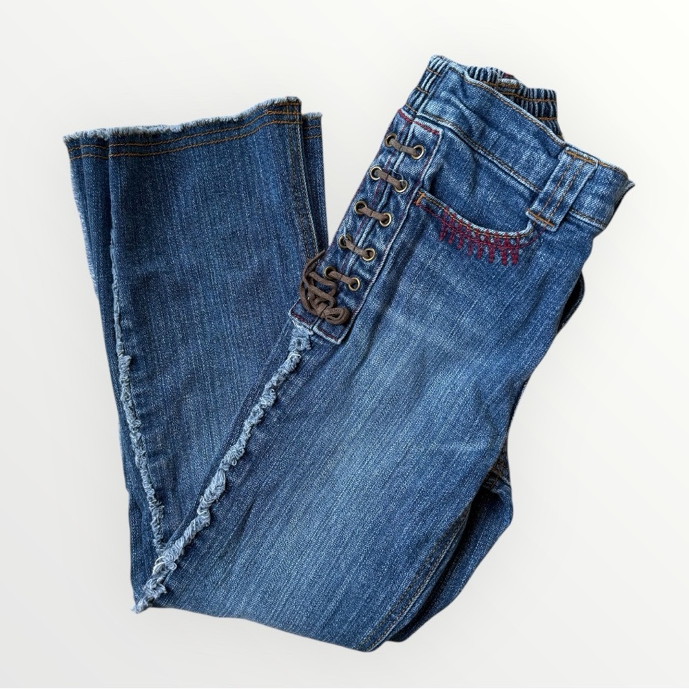 Vintage Y2K Mary-Kate & Ashley Jeans Size 6X Lace-Up Sides Kids 2000s Flare Boho